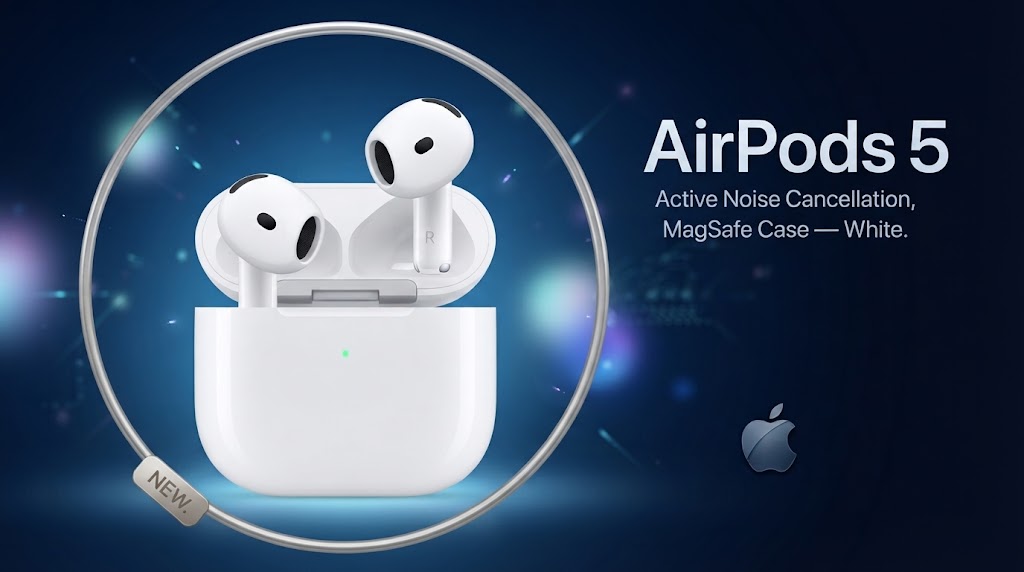 Découvrez les AirPods 5 : réduction de bruit active + boîtier MagSafe. Le confort Apple à 169 €, disponible chez Deals Store Fr.