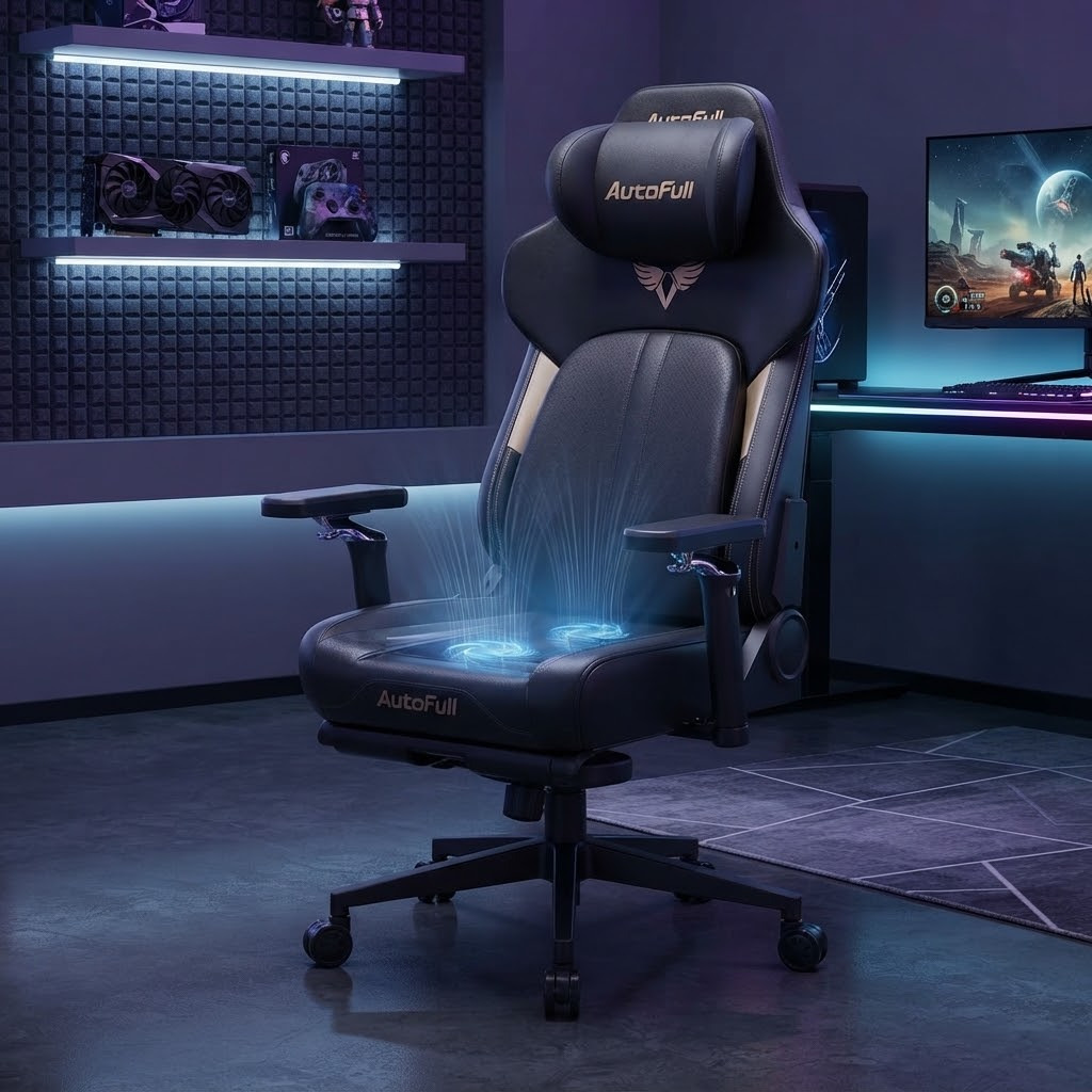 AutoFull M6 Ultra 2.0 — Soutien lombaire adaptatif + massage + ventilation + chauffage. Fauteuil haut de gamme 180kg. Innovation confort dos.