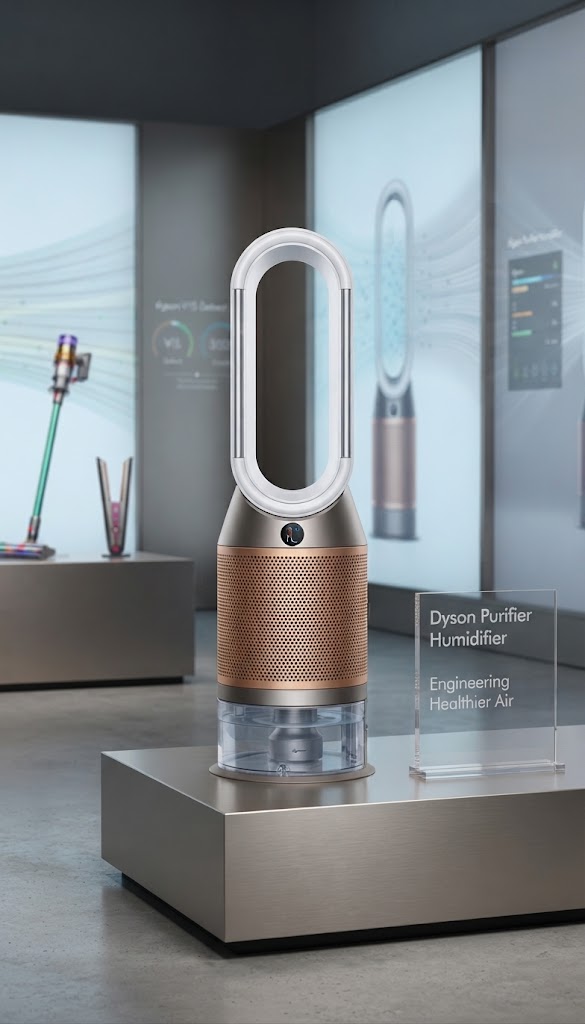 Le Dyson PH05 élimine formaldéhyde et NO₂ tout en humidifiant l'air. Diffusion homogène dans la pièce, puissance maîtrisée. L'air sain chez vous, sans effort.