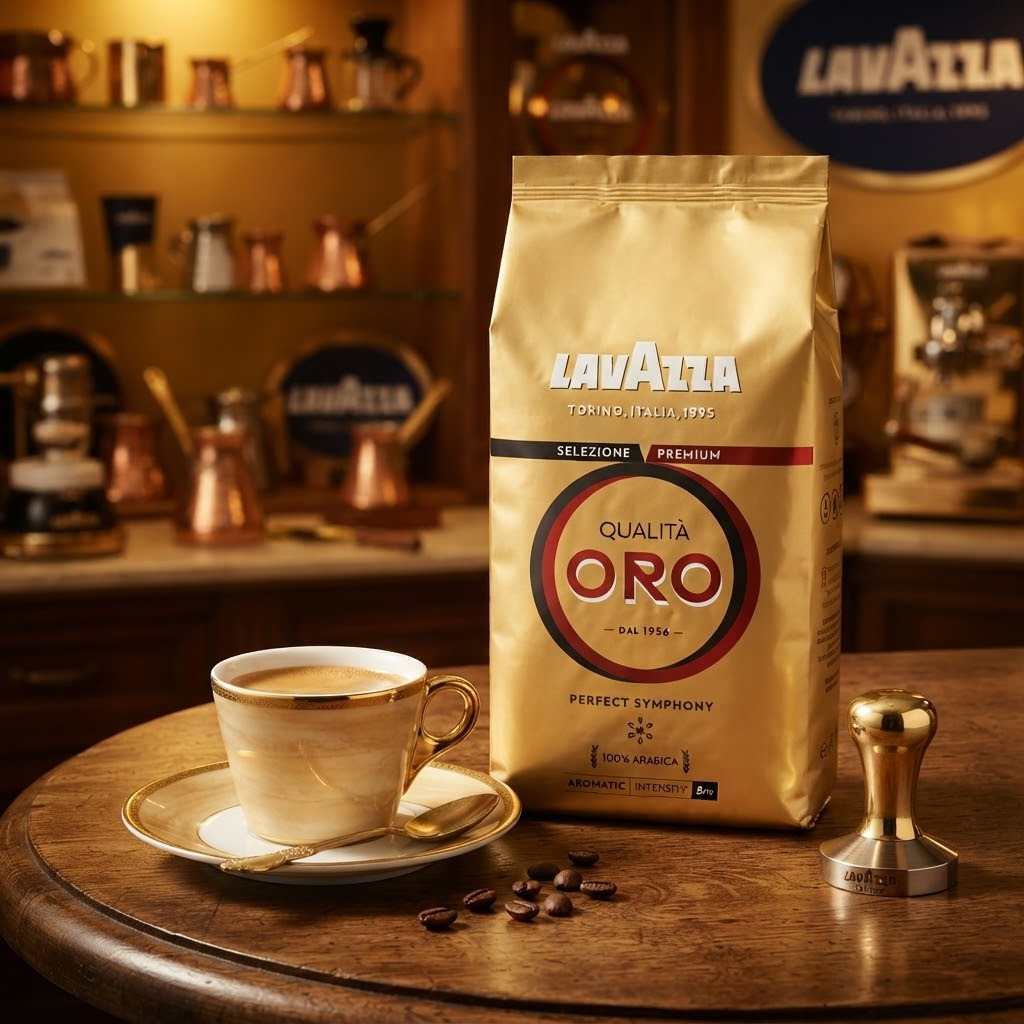 Qualità Oro Lavazza — 100 % Arabica, l'assemblage référence depuis 1956. 1 kg, torréfaction douce, notes fleurs et fruits. Café élégant.
