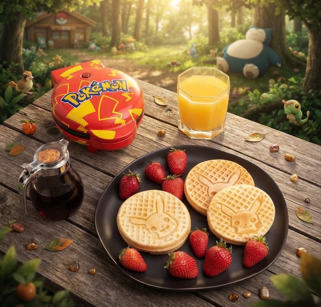 Mini Gaufrier Pikachu — Licence Officielle Pokémon 🧇 Gaufres en forme de Pikachu ! Appareil compact, authentique, ludique.