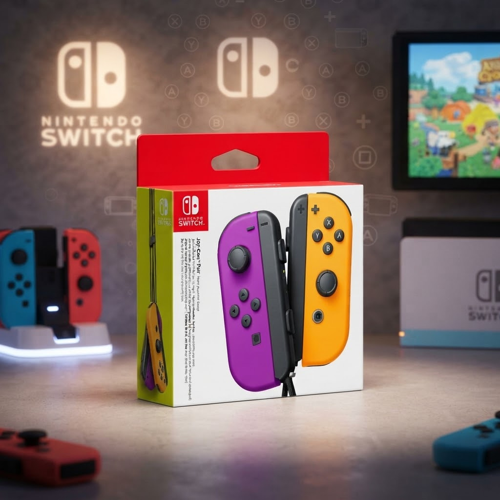 Paire Joy-Con Gauche Violet / Droite Orange — Accessoire officiel Nintendo. Look unique, multijoueur, capture d'écran, lecture amiibo.