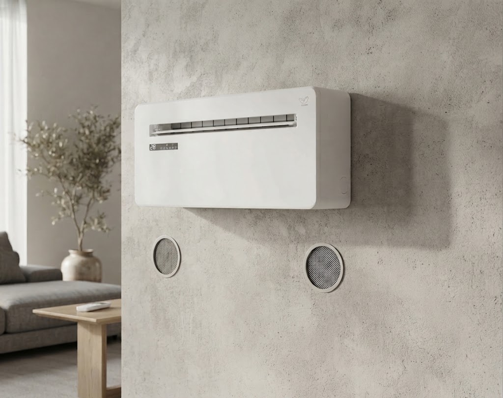 Voltman KUB-E+ 8000 BTU : pompe à chaleur monobloc connectée WiFi. Réversible chaud/froid, sans unité extérieure, installation simple.
