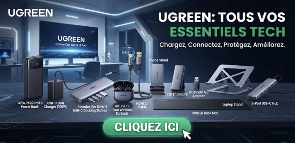 UGREEN, marque tech depuis 2012. Large gamme d'accessoires : charge rapide, connectique, power banks. Performance et fiabilité reconnues.