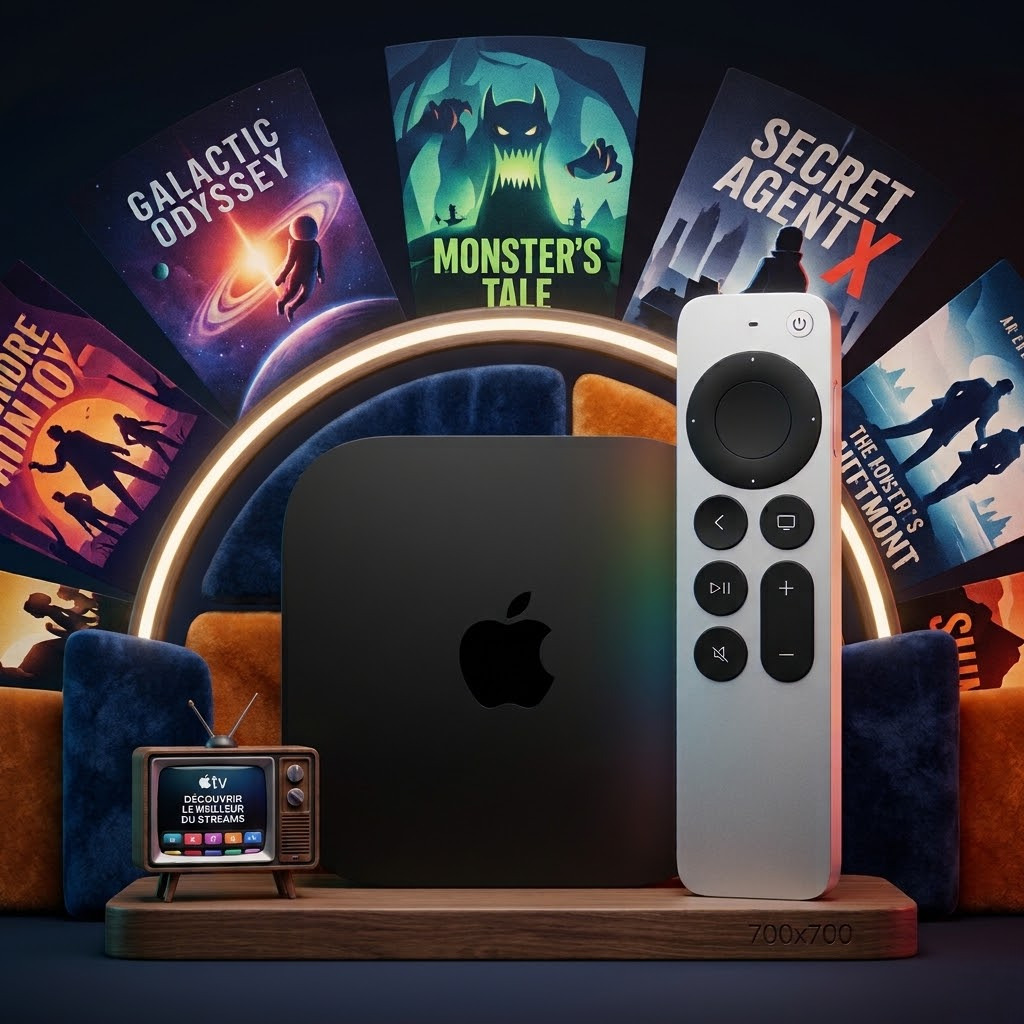 Apple TV 4K 4e génération — Le nouveau standard du divertissement. A19, 128 Go, AV1, Wi-Fi 7, Siri mains libres. Disponible sur Deals Store Fr.