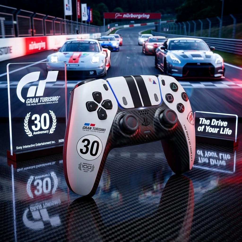 Manette PS5 DualSense Gran Turismo Édition Limitée — Célébrez 30 ans de GT ! Précommandes ouvertes, sortie 10 décembre 2026.