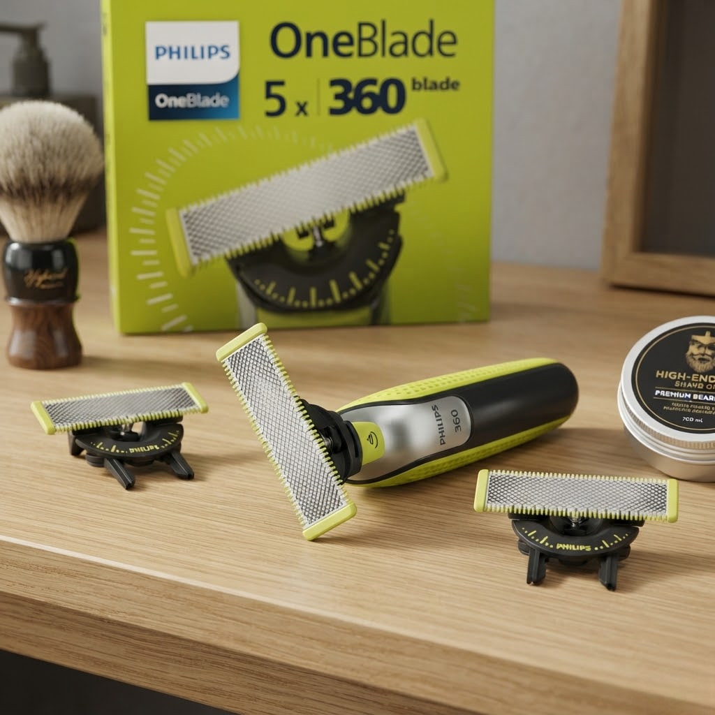 Philips QP450/50 — Lot de 5 lames OneBlade 360. Remplacement authentique, performances d'usine garanties. Renouvelez votre rasage dès maintenant !