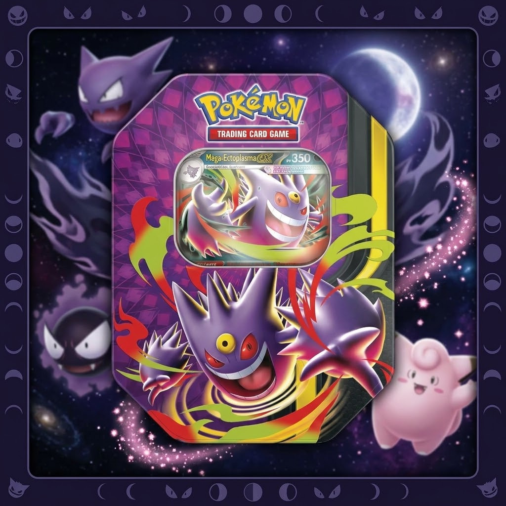 Pokémon : Boîte Méga Clair de Lune Méga-Ectoplasma-ex. Artwork exclusif, 4 boosters et carte promo inédite. Édition limitée — à saisir sans tarder !