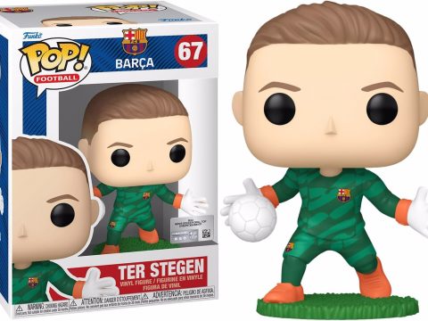 Figurine Funko Pop Football FC Barcelone - Ter Stegen n°67, représentant le célèbre gardien de but allemand en tenue de match, prêt à défendre les couleurs du Barça avec ses gants iconiques.