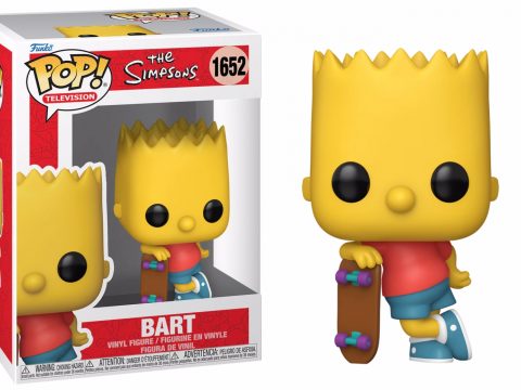Figurine Funko Pop de Bart Simpson avec skateboard, personnage culte de la série Les Simpson diffusée depuis 1989 sur le réseau Fox.