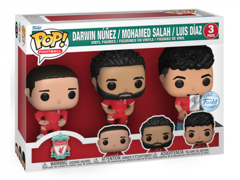 Funko célèbre le légendaire club anglais de Liverpool FC avec un pack exclusif réunissant Mohamed Salah, Luis Díaz et Darwin Núñez.