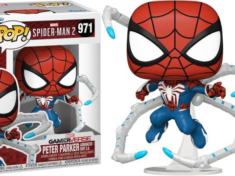 Peter Parker alias Spider-Man dans son costume rouge et bleu, accompagné de ses tentacules d'araignée blanches argentées avec une touche de bleu.