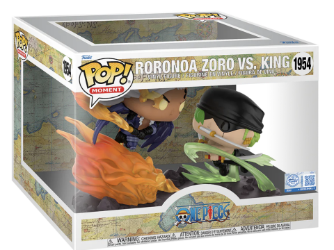 L'univers de la série animée One Piece reflet sur la scène de combat entre ces deux guerriers King vs. Roronoa Zoro.