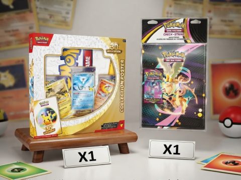 Bundle 30ᵉ Pokémon : 3 promos légendaires + Pikachu garanti par booster. Poster recto verso + Classeur 9 poches. Extension spéciale.