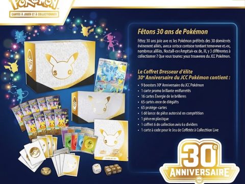 Coffret Dresseur d’élite 30ᵉ Anniversaire Pokémon — 9 boosters, Pikachu garantis, disponible sur Deals Store Fr.