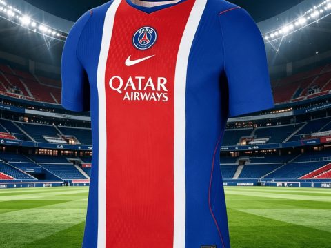 Maillot Domicile PSG 2026/2027 Authentique Nike, bleu roi, bande Hechter Tour Eiffel. Technologie Aero-FIT. L'esprit parisien à chaque match.
