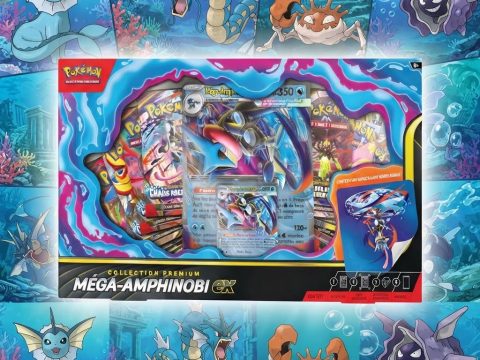 Coffret Méga-Amphinobi-ex Premium — JCC Pokémon Version Française. Carte brillante + 8 boosters + autocollant.