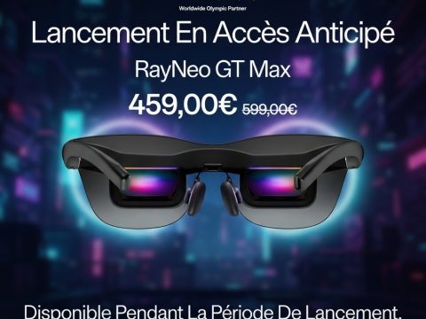 RayNeo GT Max — MicroOLED double couche 120Hz, 267" 3 tailles IPD. Audio Bang & Olufsen, 3 modes espace. Technologie de pointe.