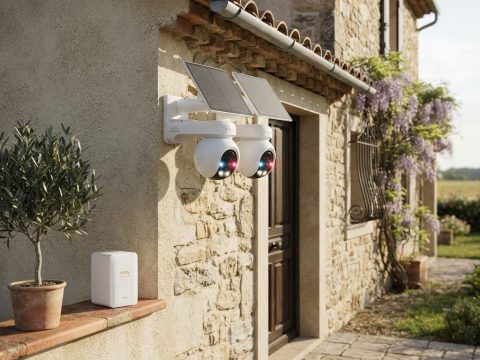 Caméra AOV Track Plus 8MP 4K — Vision Starlight, enregistrement continu sans fil. Panneau solaire, batterie 10 000 mAh, étanche IP66.