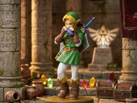 Amibe Link — Ocarina of Time 🌿 Le héros adulte d'Hyrule en figurine. Design fidèle, socle vert. Compatible tous jeux Zelda Nintendo.