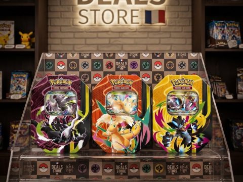 Lot de 3 Pokébox Méga Puissances — Le trio ultime : Dracolosse-ex, Darkrai-ex, Zeraora-ex. Boîtes métal collector, 12 boosters inclus.